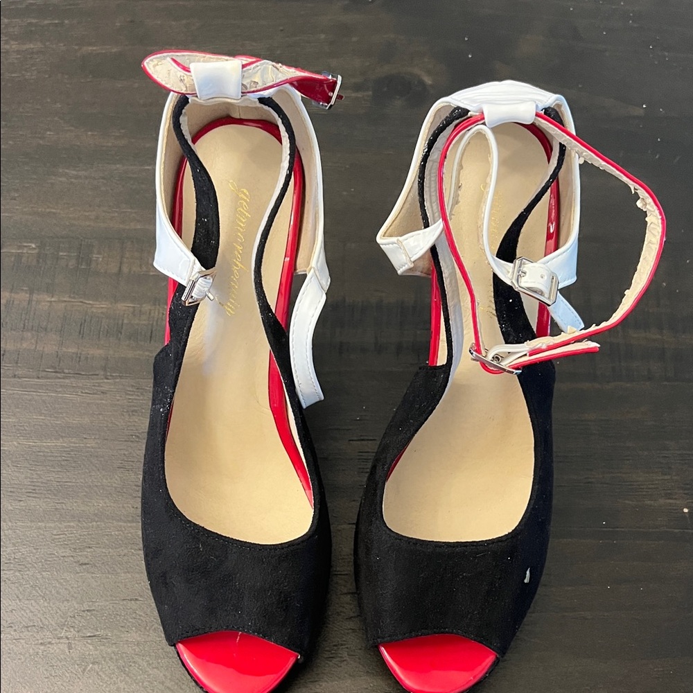 Elegant Black and Red Peep-Toe Heels